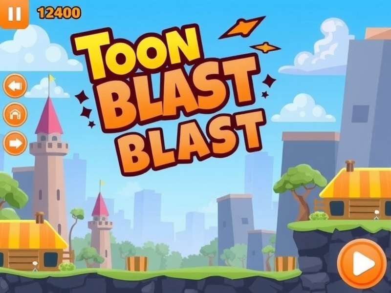 Screenshot of Toon Blast gameplay showing colourful cubes and characters Cooper Cat and Wally Wolf