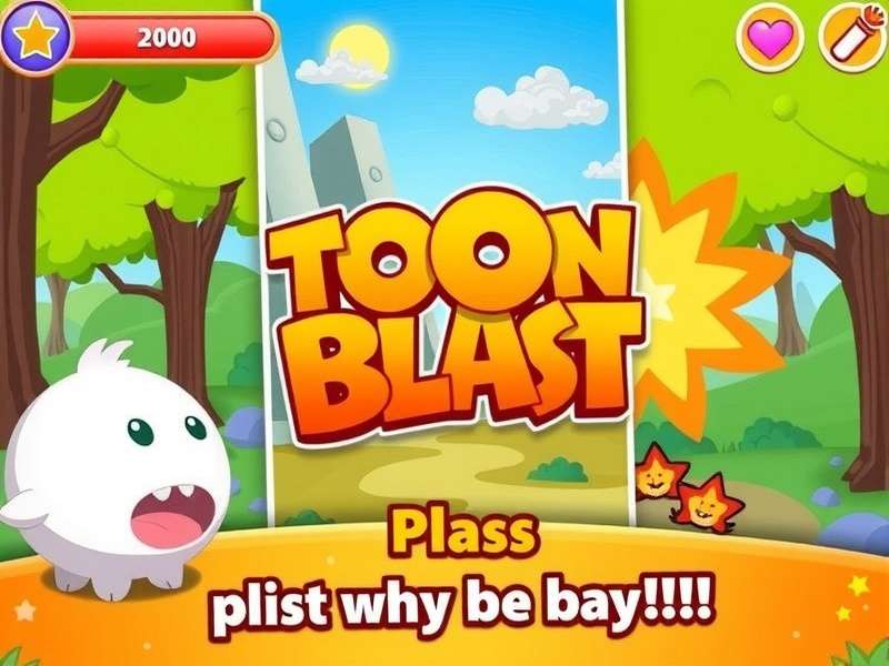 Toon Blast game interface on Google Play showcasing levels and characters