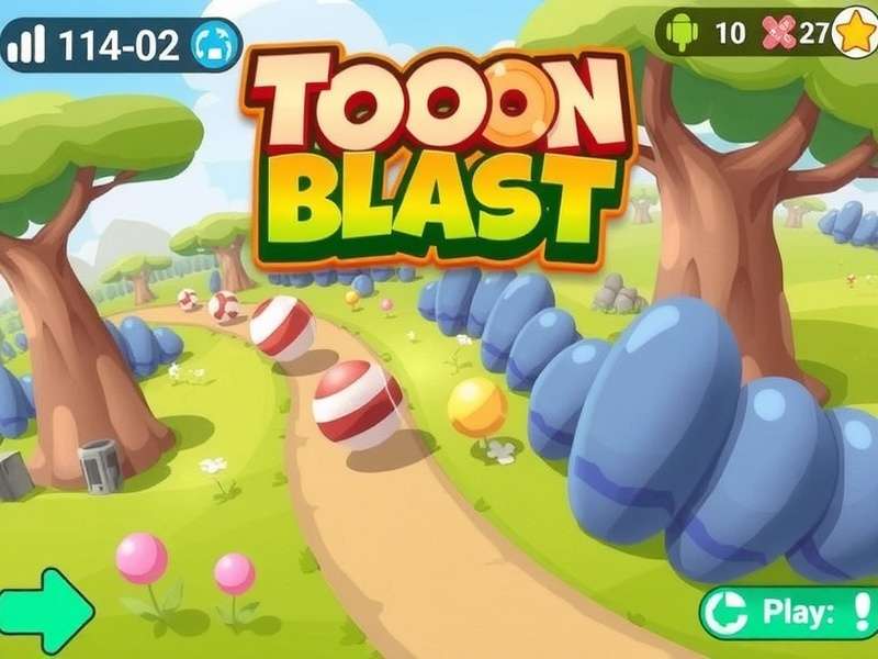 Strategic gameplay screenshot of Toon Blast showing advanced block combinations