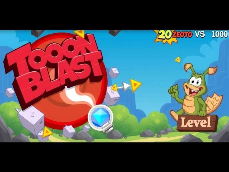 Toon Blast Level 10000 gameplay screenshot showing colorful cubes and special items