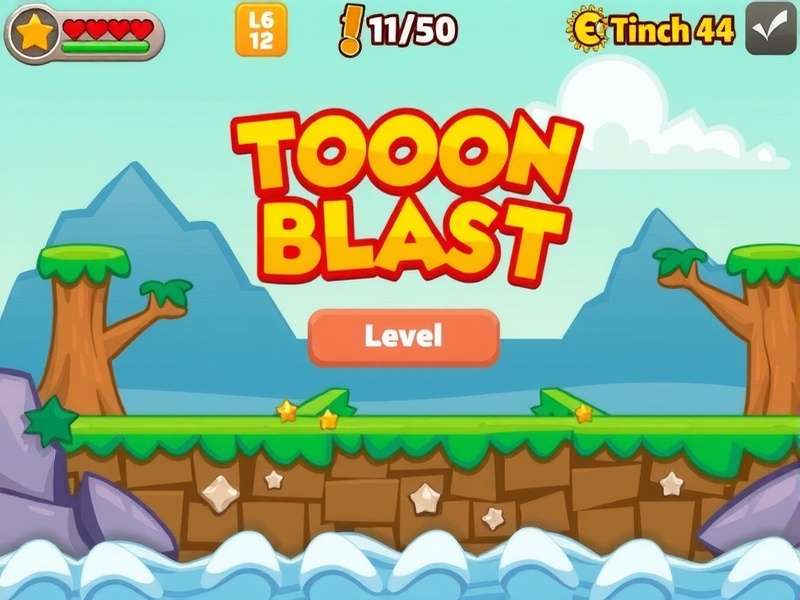 Toon Blast game level failure screen with sad emoji cartoon character