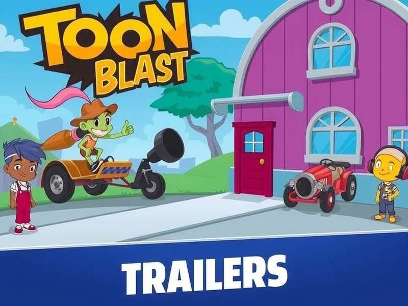 Toon Blast Game Trailer Showcase featuring characters Cooper Cat and Wally Wolf