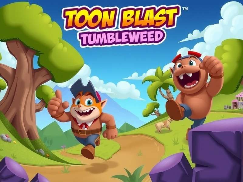 Toon Blast Tumbleweed gameplay screenshot showing colorful blocks and tumbleweed obstacles