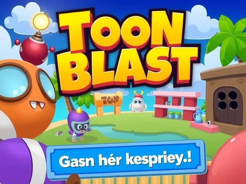 Toon Blast Download Deutsch – Hero Image showing game characters and colourful cubes