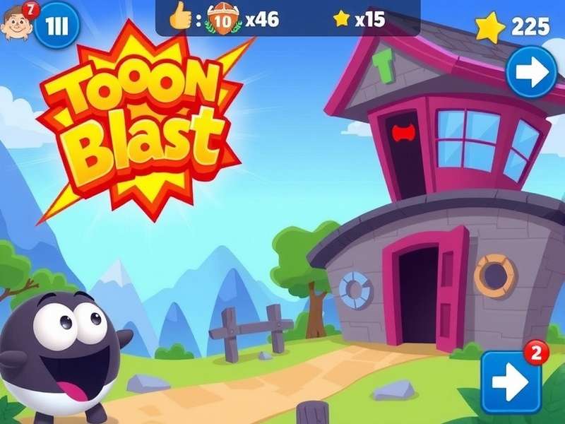 Toon Blast Game App gameplay on mobile with power-ups and boosters