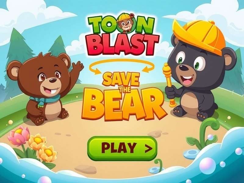 Toon Blast Save The Bear campaign promotional image featuring the bear character and colourful blocks