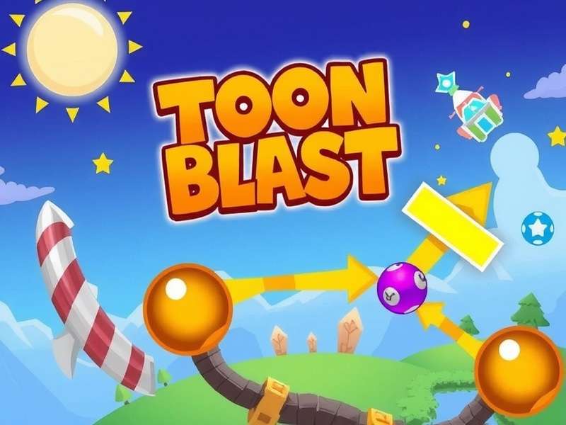Toon Blast game characters and colorful puzzle blocks on a mobile screen