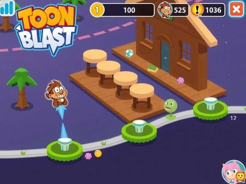 Toon Blast new levels gameplay screenshot showing colourful puzzle board with boosters
