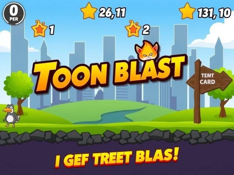 Toon Blast game running on Amazon Kindle Fire tablet with colourful puzzle interface