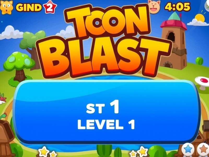 Toon Blast Gameplay Level 1 – Starting screen with cubes and boosters