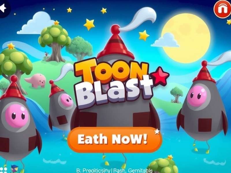 Toon Blast Adsterra gameplay banner showing colourful puzzle blocks and power-ups