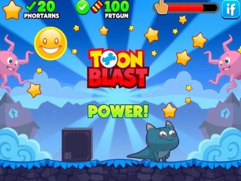 Toon Blast gameplay with explosive ads power boosters on a smartphone screen