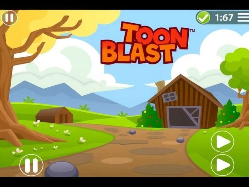 Toon Blast gameplay on laptop screen showing match-3 puzzle action