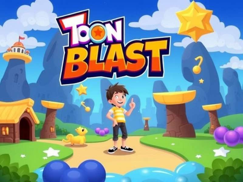 Toon Blast gameplay on Windows 10 laptop with colorful puzzle board