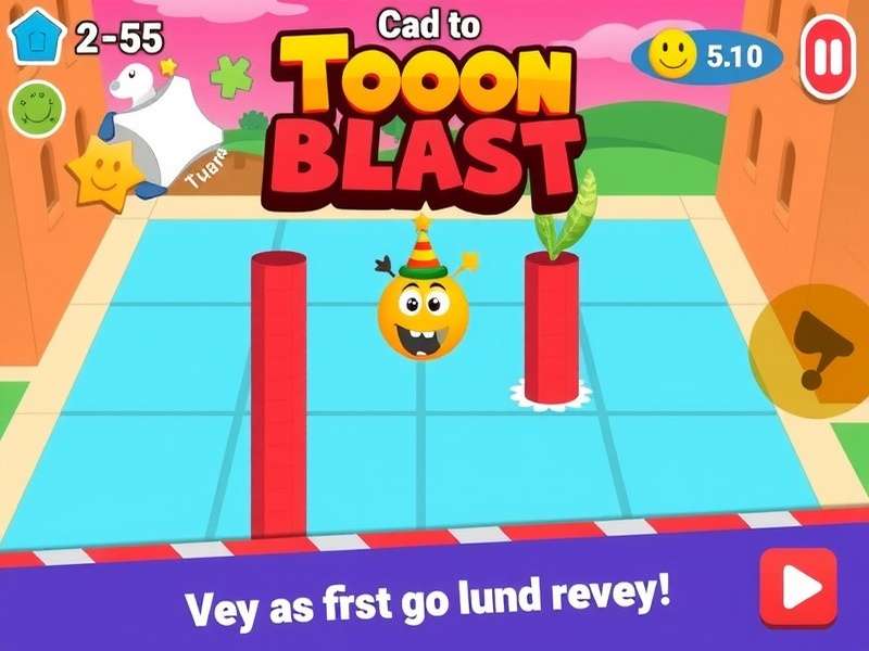 Toon Blast gameplay on a tablet device showing colorful puzzles and boosters